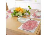 Abakuhaus Tovagliette Mandala Rosse, Motivi Ispirati Al Pizzo Arabesco, Tema Della Natura In Fiore, Curve Ornate E Volute, Tiscjdeco In Tessuto Resistente Al Lavaggio Per La Sala Da Pranzo E La Cucina, Arancione