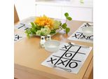 Abakuhaus Tovagliette Waten, Motivo Tic Tac Toe Incompiuto, Tema Hobby, Alfabeto, Immagine Minimalista Artistica, Tiscjdeco In Tessuto Resistente Al Colore Per La Sala Da Pranzo E La Cucina, Bianco E Nero