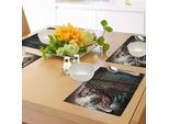 Tovagliette Abakuhaus Zombie, Il Mostro Dietro La Porta Con Occhi Malvagi Hell Nightmare Modern Print, Tiscjdeco In Tessuto Resistente Al Lavaggio Per La Sala Da Pranzo E La Cucina, Marrone Umbra Teal Tan