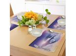 Tovagliette Abakuhaus Wal, Balene Che Volano Nel Cielo Notturno Da Sogno Con Un Magico Disegno Fantasy Di Nuvole E Acqua, Decorazioni Da Tavola In Tessuto Resistente Al Lavaggio Per La Sala Da Pranzo E La Cucina, Blu Scuro, Pesca, Lilla