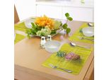 Abakuhaus Tovagliette Vivi, Ridi, Ama, Frutto Tropicale Ananas Con Occhiali Da Sole Su Allegra Stampa Della Tavola Di Legno Gialla, Tiscjdeco In Tessuto Resistente Al Colore Per La Sala Da Pranzo E La Cucina, Multicolore