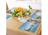 Abakuhaus Tovagliette Bianche, Design Moderno E Minimalista Beach Summer House Con Stampa Ocean, Tiscjdeco In Tessuto Resistente Al Lavaggio Per La Sala Da Pranzo E La Cucina, Marrone Chiaro, Azzurro E Bianco