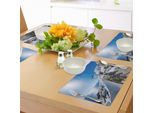 Abakuhaus Tovagliette Estive, Antico Villaggio Di Oia Nell'isola Di Santorini In Grecia Con Immagine Di Paesaggio Marino Dell'egeo, Tessuto Lavabile Decorazione Da Tavola Per Sala Da Pranzo E Cucina, Stampa Digitale, Bianco Blu