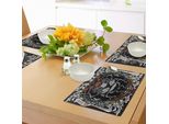 Abakuhaus Tovagliette KöNig, Forest Jungle Emperor Safari Animale Leone Con Cornice Dal Design Medievale, Stampa Digitale Su Tessuto Lavabile Decorazione Da Tavola Cucina, Bianco Nero Rosso Corallo Grigio