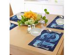 Abakuhaus 13° Compleanno Tovagliette, Tredici Emblemi Poligonali Su Sfondo Blu Scuro E Stelle, Tiscjdeco In Tessuto Resistente Al Lavaggio Per La Sala Da Pranzo E La Cucina, Azzurro Blu Scuro