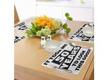 Abakuhaus 50° Compleanno Tovagliette, Divertente Espressione Facciale Felice - Tema Fiducia In Se Stessi - Design Pittogramma, Tiscjdeco In Tessuto Resistente Al Colore Per La Sala Da Pranzo E La Cucina, Bianco Nero