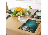 Abakuhaus Tovagliette Industriali, Articoli Antichi Orologi Chiavi E Catene Con Influenze Steampunk Illustrazione, Tiscjdeco In Tessuto Resistente Al Colore Per La Sala Da Pranzo E La Cucina, Multicolore
