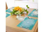 Abakuhaus Tovagliette Blu, Fiocco Di Neve Come Foglie Floreali Orientali Mandala Immagine Inverno Con Tema Stampa Artistica, Tiscjdeco In Tessuto Resistente Al Lavaggio Per La Sala Da Pranzo E La Cucina, Azzurro E Bianco