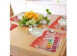 Abakuhaus 100° Compleanno Tovagliette, Rosso Vermiglio Sfondo Astratto Con Una Citazione Festosa, Stampa Artistica, Tessuto Lavabile E Resistente Al Lavaggio Per Sala Da Pranzo E Cucina, Multicolore
