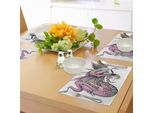Tovagliette Abakuhaus Con Draghi, Robot Digitali, Personaggi Cyborg Draghi, Illustrazioni Moderne Knight Graphic, Tiscjdeco In Tessuto Resistente Ai Colori Per La Sala Da Pranzo E La Cucina, Colori Fucsia, Giallo E Grigio.
