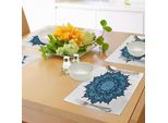 Tovagliette Abakuhaus Lotus, Stile Arabesco Tradizionale Magico Vintage Con Simboli Hippie, Tiscjdeco In Tessuto Resistente Ai Colori Per La Sala Da Pranzo E La Cucina, Blu Viola E