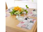 Tovagliette Abakuhaus Con Gatti, Simpatica Collezione Di Gattini Caricaturali, Divertenti Sciarpe Di Vetro Sorridenti, Allegria, Decorazioni Da Tavola In Tessuto Resistente Ai Colori Per La Sala Da Pranzo E La Cucina, Rosa Chiaro, Bianco, Nero