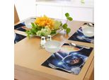 Abakuhaus Tovagliette Space Cat, Gattini Con Tuta Spaziale, Pianeti, Nebulosa, Supernova, Eclissi, Decorazioni, Tiscjdeco In Tessuto Resistente Al Lavaggio Per Sala Da Pranzo E Cucina, Blu Scuro, Arancione E Bianco