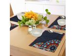 Abakuhaus Tovagliette Blu Scuro, Motivo Geometrico Colorato Con Mandala Circolare, Cornice, Mosaico Marocchino, Stile Etnico, Tiscjdeco In Tessuto Resistente Al Lavaggio Per Sala Da Pranzo E Cucina, Multicolore