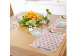 Abakuhaus Tovagliette In Corallo, Motivo A Quadri Con Antico Simbolo Della Fleur De Lis Royal French Lily Flower, Tiscjdeco In Tessuto Resistente Al Lavaggio Per La Sala Da Pranzo E La Cucina, Rosa Baby E Rosso Corallo
