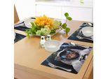 Abakuhaus Tovagliette Raum Katze, Astronaut Cosmonaut Suit Kitty Con Sfondo Del Pianeta Terra Nella Galassia, Tiscjdeco In Tessuto Resistente Al Lavaggio Per La Sala Da Pranzo E La Cucina, Blu Scuro Bianco Verde