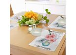 Abakuhaus Tovagliette Shabby Chic, Acquerello Con Peonie, Anemoni, Fiori, Piume Di Pavone E Immagine Artistica Di Perle, Tiscjdeco In Tessuto Resistente Al Lavaggio Per La Sala Da Pranzo E La Cucina, Multicolore