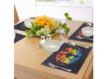 Abakuhaus Tovagliette Moderne, Tipografia Surfistica Nei Colori Dell'arcobaleno Caratterizzata Da Illustrazione Con Silhouette Di Palma, Tiscjdeco In Tessuto Resistente Al Colore Per La Sala Da Pranzo E La Cucina, Multicolore