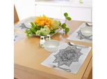 Tovagliette Abakuhaus Lotus, Mandala Della Cultura Orientale Con Motivo Floreale Decorativo Strutturato In Stile Tribale Azteco, Tiscjdeco In Tessuto Resistente Al Lavaggio Per La Sala Da Pranzo E La Cucina, Nero Grigio