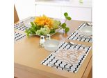 Abakuhaus Tovagliette "Vivi, Ridi, Ama"", Grafica Calligrafica Motivazionale Con Strisce A Zig Zag, Decorazione Da Tavola In Tessuto Resistente Al Lavaggio Per La Sala Da Pranzo E La Cucina, Bianco, Nero E Pesca."