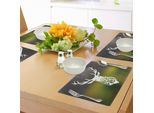 Tovagliette Da Caccia Abakuhaus, Testa Di Cervo Con Corna - Motivo Grafico: Frase Motivazionale "Cervo - Natura Libera"", Decorazione Da Tavola In Tessuto Resistente Al Lavaggio Per Sala Da Pranzo E Cucina, Multicolore"