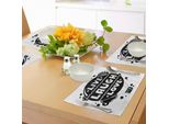 Abakuhaus Tovagliette "Vivi, Ridi, Ama"", Palloncini, Nuvole, Sole, Illustrazione Hipster, Motto Filosofico, Decorazioni Da Tavola In Tessuto Resistente Ai Colori Per La Sala Da Pranzo E La Cucina, Bianco E Nero"
