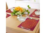 Tovagliette Abakuhaus Mandala, Elementi Artistici Storici Antichi Mandala Dai Colori Vivaci E Psichedelici, Tovagliette Decorative In Tessuto Resistente Ai Colori Per La Sala Da Pranzo E La Cucina, Colori Rosso Cinabro, Fucsia E Senape.