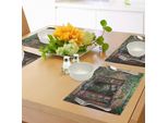 Abakuhaus Tovagliette Rustiche, Casa Con Finestre Aperte Nel Bosco Design View Brick Wall Con Ivy Rural Print, Tiscjdeco In Tessuto Resistente Al Lavaggio Per La Sala Da Pranzo E La Cucina, Multicolore