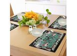Tovagliette Abakuhaus Zombie, Stile Retrò Nightmare Con Illustrazione Selvaggia Di Teschi E Fantasmi, Tiscjdeco In Tessuto Resistente Al Lavaggio Per La Sala Da Pranzo E La Cucina, Verde Giada Salmone Nero