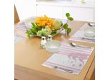 Abakuhaus Tovagliette Elephant Gardening, Sfondo A Strisce Verticali Con Simpatici Animali Rosa Con Cuori Retrò, Tiscjdeco In Tessuto Resistente Al Lavaggio Per La Sala Da Pranzo E La Cucina, Rosa Chiaro E Bianco