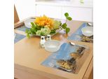Tovagliette Abakuhaus Cactus, Paesaggio Desertico Saguaros E Massi Catturano Gli Ultimi Raggi Di Sole Della Giornata, Tiscjdeco In Tessuto Resistente Ai Colori Per La Sala Da Pranzo E La Cucina, Marrone Chiaro E Azzurro.