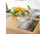 Tovagliette Abakuhaus Lotus, Splendido Fiore Asiatico Che Sboccia In Primavera Nei Prati Naturali Dei Giardini Zen, Decorazioni Da Tavola In Tessuto Resistente Allo Scolorimento Per La Sala Da Pranzo E La Cucina, Rosa Chiaro, Azzurro, Verde.
