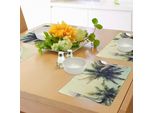 Tovagliette Abakuhaus Con Motivo Palme, Alberi Di Cocco Su Spiaggia Tropicale, Costa Caraibica, Oceano, Estate, Tiscjdeco In Tessuto Resistente Al Lavaggio Per Sala Da Pranzo E Cucina, Giallo Chiaro, Verde, Marrone