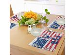 Abakuhaus Stati Uniti Tovagliette, Grunge, Bandiera Americana Con Stampa Artistica Aquile E Usa, Tiscjdeco In Tessuto Resistente Ai Colori Per La Sala Da Pranzo E La Cucina, Bianco Rosso