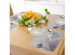 Abakuhaus Tovagliette Astratte, Composizione Geometrica Con Quadrati Di Diversi Colori Rombi A Strisce E Puntini, Sottobicchieri In Tessuto Lavabile Decorazioni Per La Tavola Con Stampa, Viola Bianco Grigio