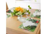 Tovagliette Abakuhaus, Hibiscus Plumeria Crepe Gingers Anthurium Foglie Fiori Immagine, Tiscjdeco In Tessuto Resistente Al Lavaggio Per Sala Da Pranzo E Cucina, Rosa Bianco Verde E Rosso