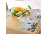 Abakuhaus Stati Uniti Tovagliette, Faro Di Hillsboro Pompano Beach Florida Atlantico Palme Costa, Tiscjdeco In Tessuto Resistente Ai Colori Per La Sala Da Pranzo E La Cucina, Bianco Verde Blu