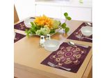 Abakuhaus Tovagliette Mandala Viola, Motivo Floreale Arabesco Etnico Retrò Artistico Iraniano Mediorientale, Tiscjdeco In Tessuto Resistente Al Lavaggio Per La Sala Da Pranzo E La Cucina, Rosa Secca Gialla