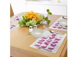 Abakuhaus Tovagliette "Vivi, Ridi, Ama"", Messaggio Di Felicità Calligrafia In Tonalità Vivaci Tema Ispiratore, Decorazione Da Tavola In Tessuto Resistente Ai Colori Per La Sala Da Pranzo E La Cucina, Fucsia E Bianco"