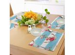 Abakuhaus Tovagliette Shabby Chic, Ancora Con Romantiche Peonie E Rose Acquerellate, Audaci Strisce Nautiche, Tiscjdeco In Tessuto Resistente Ai Colori Per La Sala Da Pranzo E La Cucina, Multicolore
