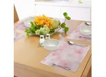 Abakuhaus Tovagliette Rosa Pallido, Sfondo Floreale Con Bolle D'aria Vaporose E Icone Floreali Romantica Immagine Fiorita, Tiscjdeco In Tessuto Resistente Al Lavaggio Per La Sala Da Pranzo E La Cucina, Rosa Chiaro