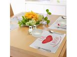 Abakuhaus Tovagliette "Vivi, Ridi, Ama"", Icona Dello Stile Di Vita Con Forma Sorridente E Frase Dal Design Artistico, Tiscjdeco In Tessuto Resistente Al Colore Per La Sala Da Pranzo E La Cucina, Bianco Rosso"