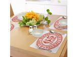 Abakuhaus Tovagliette Per Il 65° Compleanno, Sessantacinque Anni, Icona Di Congratulazioni, Design Con Timbro In Stile Grunge, Tiscjdeco In Tessuto Resistente Al Lavaggio Per La Sala Da Pranzo E La Cucina, Bianco E Rosso