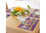 Tovagliette Abakuhaus Per Compleanni, Sfondo Viola Con Coriandoli Color Crema A Forma Di Torta E Cuori E Palloncini, Decorazioni Da Tavola In Tessuto Resistente Al Lavaggio Per La Sala Da Pranzo E La Cucina, Multicolore