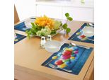 Tovagliette Abakuhaus Per Compleanni, Palloncini Colorati Realistici E Bandierine Per Feste Su Sfondo Blu, Tiscjdeco In Tessuto Resistente Ai Colori Per La Sala Da Pranzo E La Cucina, Multicolore