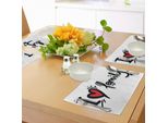 Tovagliette Abakuhaus Family, I Famiglia A Forma Di Cuore Stilizzata Con Pittogramma Grafico E Puntini Portafortuna, Tiscjdeco In Tessuto Resistente Al Lavaggio Per Sala Da Pranzo E Cucina, Bianco, Nero, Rosso