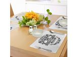 Tovagliette Abakuhaus Con Teschi Di Zucchero, Tradizione Religiosa, Festa Latina, Giorno Speciale, Grafica Monocromatica, Decorazioni Per La Tavola In Tessuto Resistente Al Lavaggio Per La Sala Da Pranzo E La Cucina, Bianco E Nero