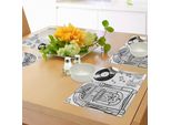 Tovagliette Abakuhaus Con Carillon, Stile Scarabocchiato Retrò, Carillon Con Monete, Grafica Vintage, Decorazione Da Tavolo In Tessuto Resistente Al Lavaggio Per Sala Da Pranzo E Cucina, Bianco E Nero