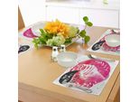 Tovagliette Abakuhaus Eis, Immagine Appetitosa Con Citazione "Provalo"", Pennello, Acquerello, Grafica, Illustrazione, Decorazione Da Tavolo In Tessuto Resistente Al Colore Per Sala Da Pranzo E Cucina, Bianco, Nero, Rosa"