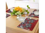 Abakuhaus Tovagliette Mandala Rosse, Pizzo Etnico Russo E Ucraino Con Motivi Floreali E Grafica Vintage A Spirale, Tiscjdeco In Tessuto Resistente Al Lavaggio Per La Sala Da Pranzo E La Cucina, Multicolore